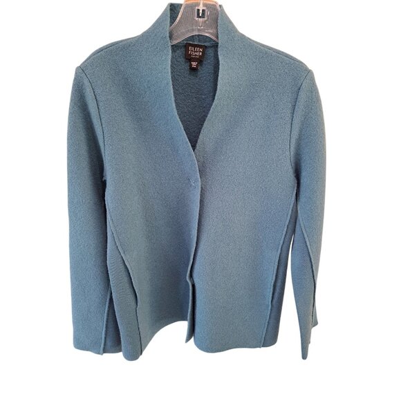 Eileen Fisher Jackets & Blazers - Eileen Fisher Boiled Wool Jacket Snap Closure Womens PM Teal Blue